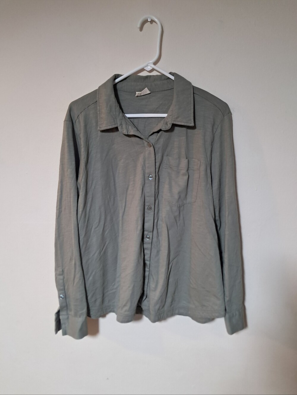 Pact Womens 100% Organic Button-Down Shirt in Sage Green Sz. XL